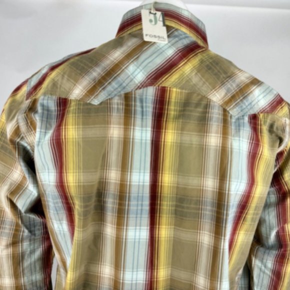 Fossil 54 Wester Plaid Shirt‎ Mens XL NWT Long Sleeve Button-Up Cotton Collared - Picture 12 of 14